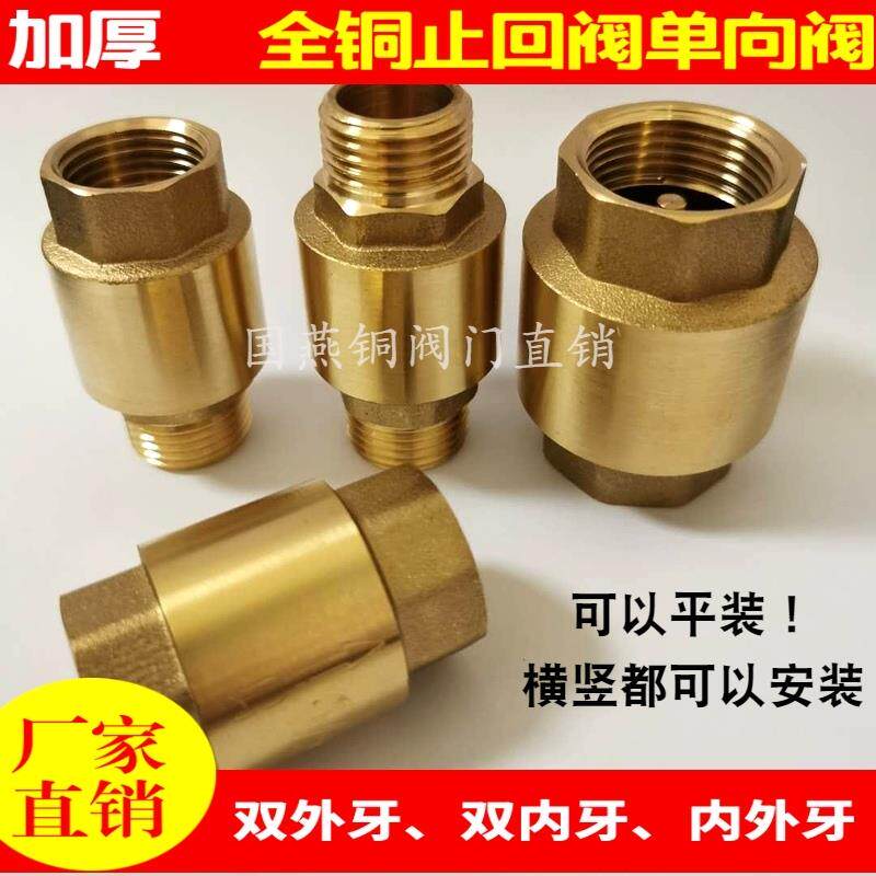 黄铜止回阀弹簧单向阀横装防反水逆止阀立式止水阀4分6分1寸dn15