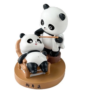 四川成都民俗生活趣味小摆件可爱熊猫F麻将掏耳朵桌面装饰树脂公