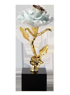 新中式轻奢c高档纯铜花朵摆件客厅电视柜办公室装饰品创意乔迁礼