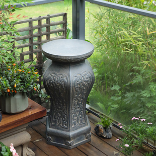 新中式仿石墩底座摆件室内阳台复古装饰I门口户外庭院花园造景花