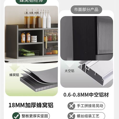 蜂窝铝合金厨房台面餐柜桌面调味品收纳柜餐具碗橱X置物架收纳柜