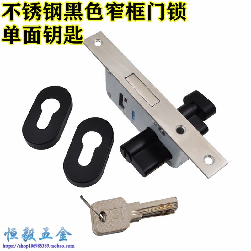 不锈钢方管窄门框地弹簧门黑色地锁铝合门锁有框玻V璃塑钢门中间图片
