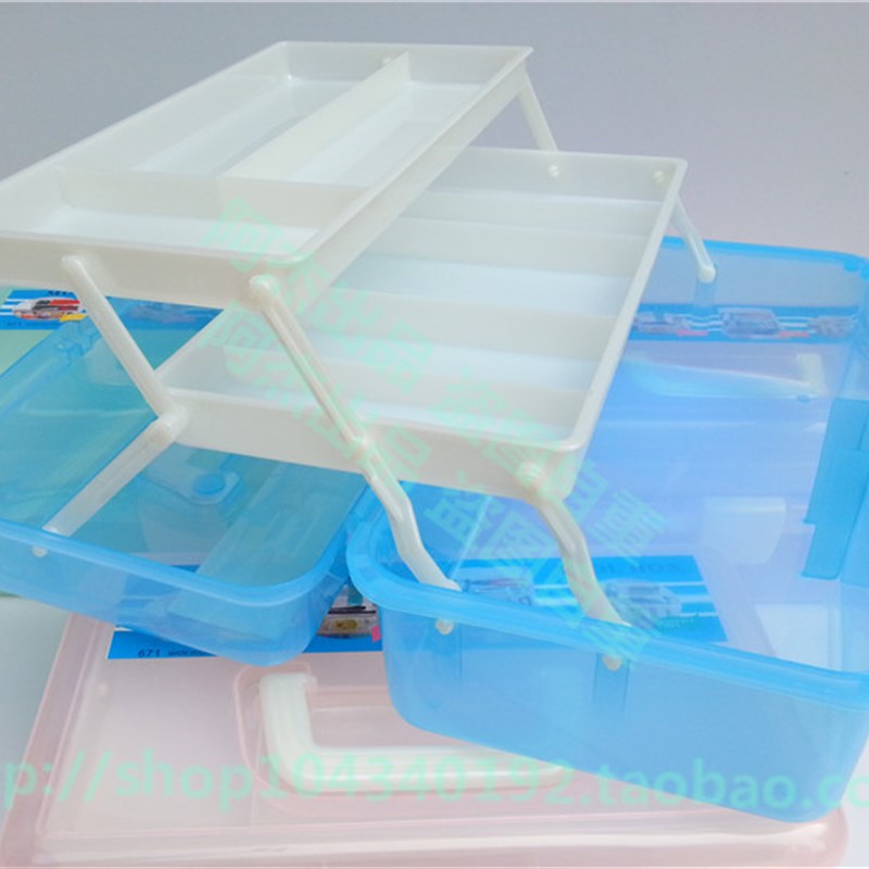 大号三层透明塑料工具箱 美术工具箱 画画文具箱 收纳箱 儿童