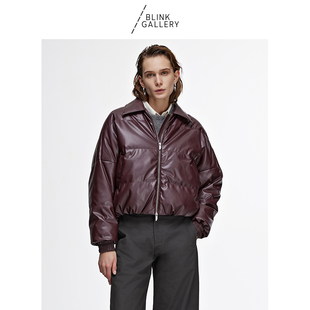 BLINK/安可拉红机车通勤风蛋白皮羽绒服短款面包服宽松夹克外套