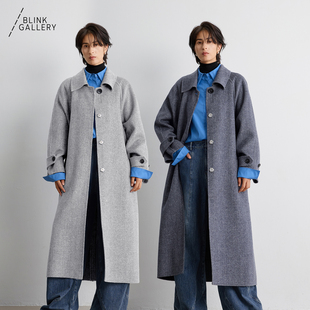 BLINK/进口澳洲绵羊毛+兔毛混纺人字纹拉绒经典大衣后背开叉智感