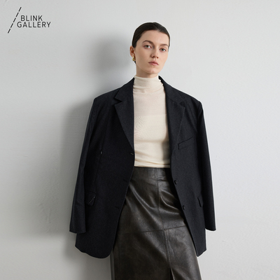 BLINK/ 静奢平驳领西装高級感通勤西装百搭宽松外套灰色智感上衣