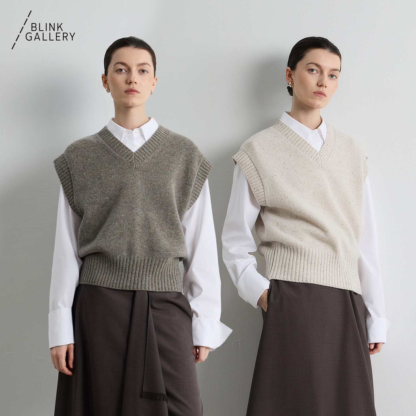 BLINK/ 花纱毛衫定织复古4色针织叠穿苾入软糯背心全羊毛衣马甲夹