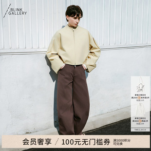 BLINK/吴昕同款高支高密3D立体弧线剪裁分割阔腿休闲裤酵素洗牛仔