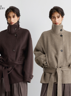 BLINK/南美ALPACA羊毛羊绒面料低腰廓形双面呢立领大衣排扣外套