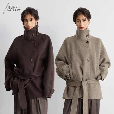 BLINK/南美ALPACA羊毛羊绒面料低腰廓形双面呢立领大衣排扣外套