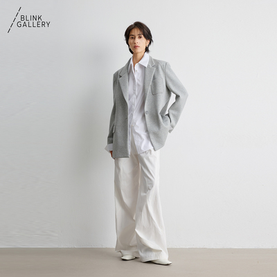 BLINK/ 女装宽松休闲西装翻领灰色显瘦简约空气层外套休闲百搭女