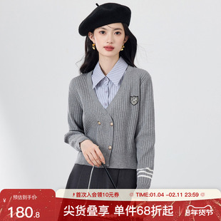 SeRina Blue沙芮娜2026春季新款学院风衬衫针织衫拼接女假两件套