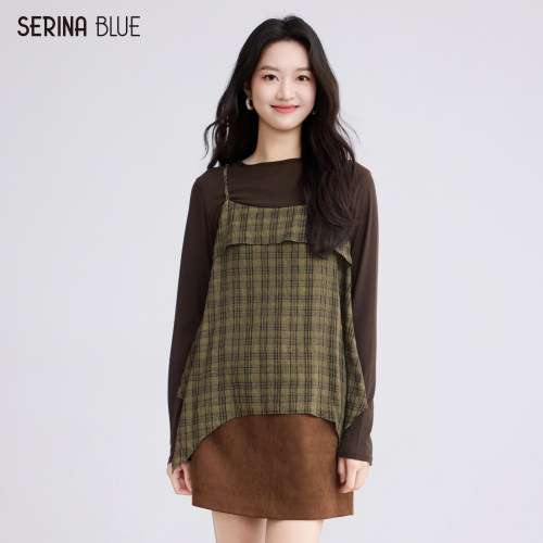 SeRinaBlue女士格纹吊带两件套