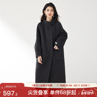 SeRinaBlue沙芮娜2026年春季新款气质宽松直筒双排扣双面呢外套女