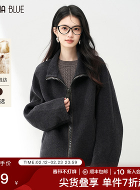 SeRinaBlue2026春季新款气质休闲绵羊毛小个子双面呢短外套女上衣