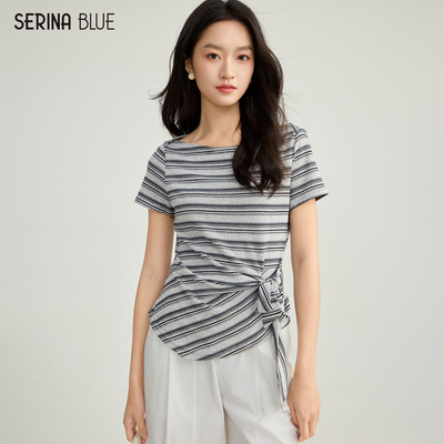 SeRinaBlue女士一字肩短袖t恤