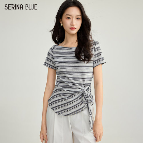 SeRinaBlue女士一字肩短袖t恤