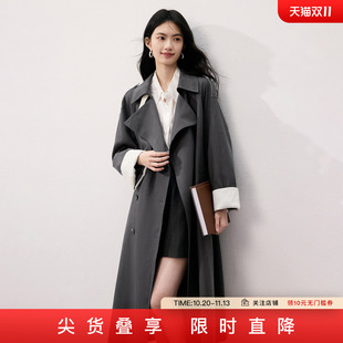 SeRinaBlue2026秋季新款英伦风翻领宽松长款女式风衣女款宽松外套