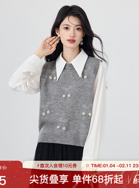 SeRina Blue沙芮娜2025新款圆领无袖针织套头针织衫马夹女上衣秋