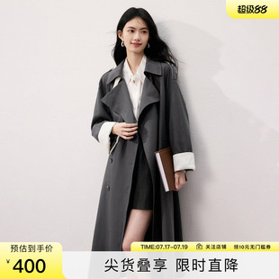 SeRinaBlue商场同款2026年春季新款翻领长款女式风衣女款宽松外套