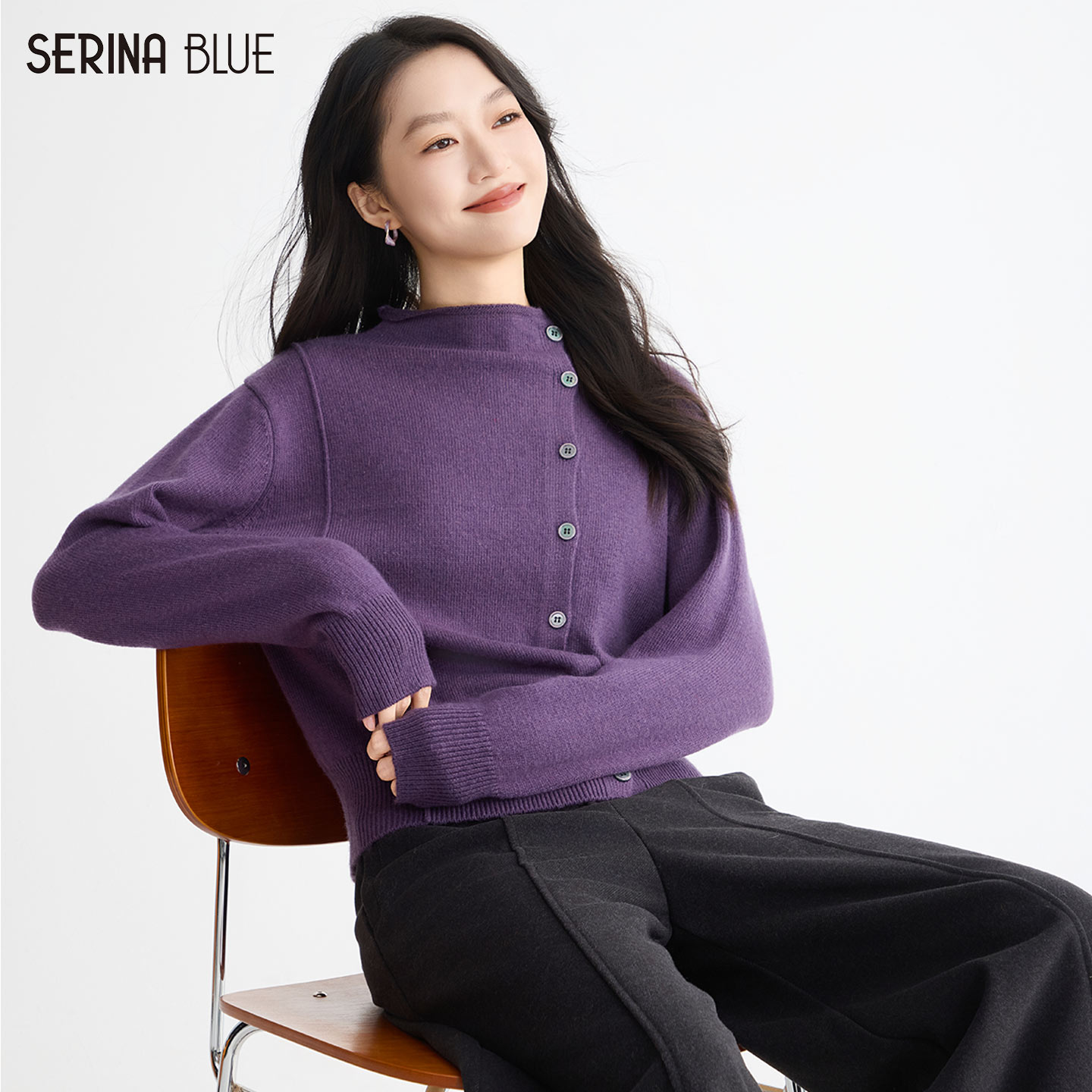 SeRinaBlue中高领女士针织衫