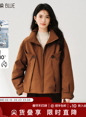 SeRinaBlue2025冬季新款英伦风90鸭绒羽绒服女时尚加厚保暖短外套