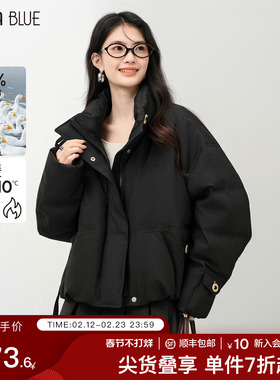 SeRinaBlue2025冬季新款黑色百搭立领短款女士羽绒服保暖外套上衣