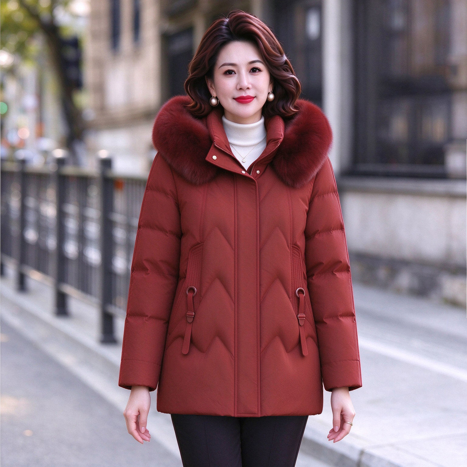 雪中飞中老年女加厚保暖羽绒服