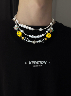 Pearl Necklace Men Simple Handmade Strand Bead Necklace New