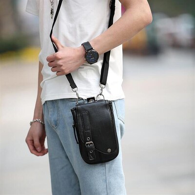 极速Fashion men Waist Packs Waterproof Leather Belt Zipper B