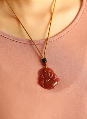 男女款玉佩情侣玉坠玉石挂件红玛瑙玉石观音吊坠玉佛项链