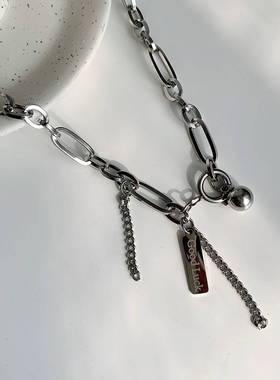 -ins personality chain stitching ball titanium steel necklac