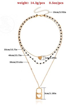 ~Jewelry fashion multi-layer black zircon lock Pendant Long