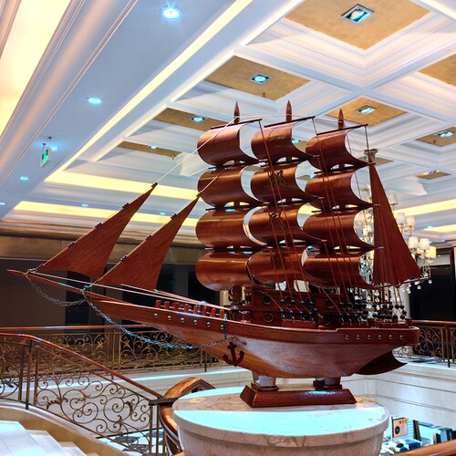 极速实木红木雕刻中式帆船龙船官船客厅装饰品摆件一帆风顺工艺船