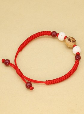宝宝婴儿童红绳手链护身防惊吓桃木雕刻十二生肖本命年龙朱砂手绳