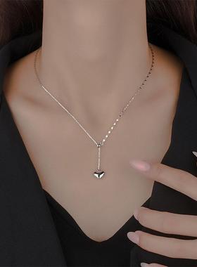 项链爱心女锁骨链小众设计吊坠感新款高级轻奢2023气质心形抽拉网