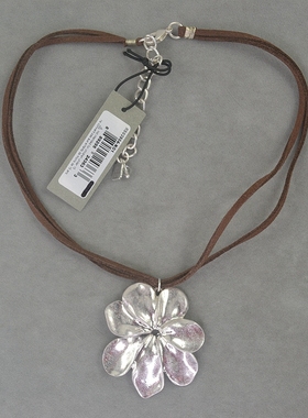 R 皮绳 镀银做旧 花朵 短款  项链