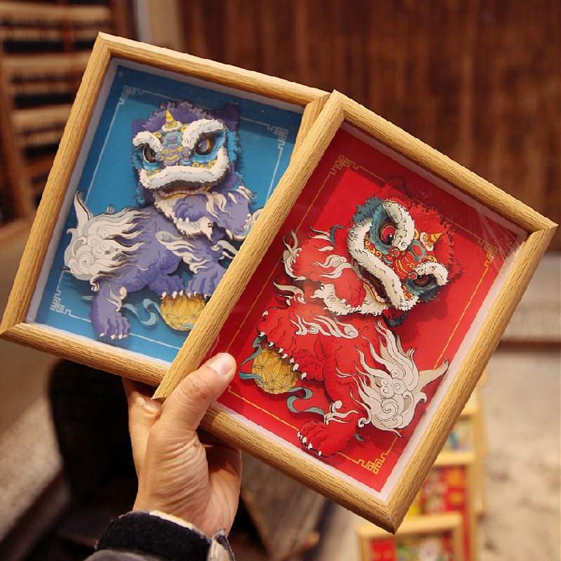 蛇年家居装饰新居入伙乔迁相框摆件摆台diy立体木框醒狮貔貅画框