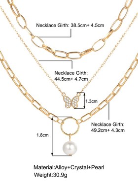 新款蝴蝶吊坠项链ins风复古多层叠戴项链简约珍珠吊坠项链锁骨链