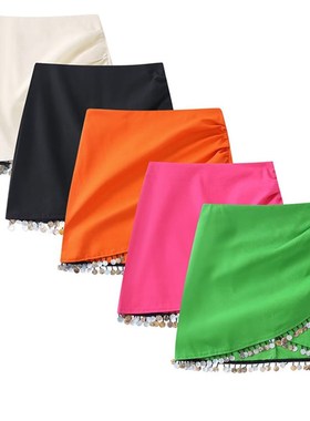 Zevity Women Vintage Beading Design Casual Linen Skirt Falda