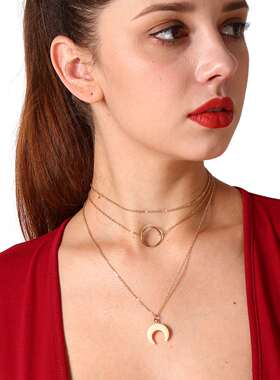 Decoration Xin jewelry moon pendant ring multi-layer necklac