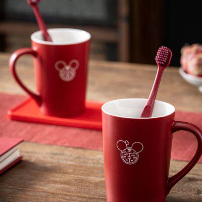 极速结婚洗漱杯牙刷杯套装创意陪嫁情侣红色陶瓷漱口杯牙杯一对新