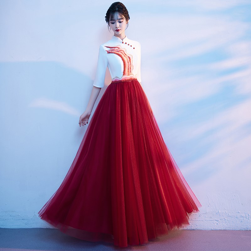 现货速发打合唱团演出服中国风红歌古筝舞台服朗诵指挥表演服主持