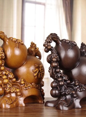 现货速发实木雕貔貅葫芦摆件家居客厅电视柜招财镇宅摆件新房入伙