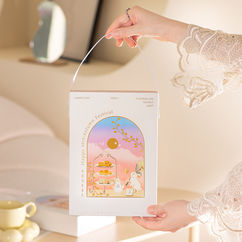 速发高档6爱中秋冰皮酥心月饼手绘可粒装盒子蛋黄流礼盒log