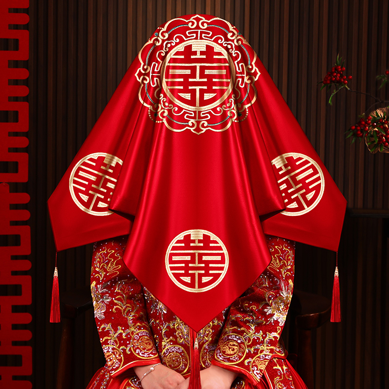 速发2新24中式高级婚庆头纱红盖头0娘结婚秀禾头饰结礼婚婚用品大