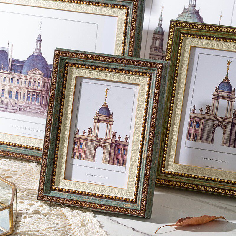 速发欧式复古相框摆台件旧  6 7寸画框七寸桌面A4美式小摆怀5相框