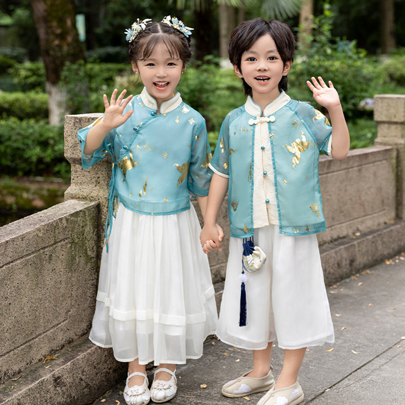 现货速发汉服套装中秋表演出服幼儿园班服端午古风唐装改良超仙烫