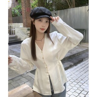 速发新中风缎面春装薄款通勤开叉国式衬衣大码设长感汉元素计袖