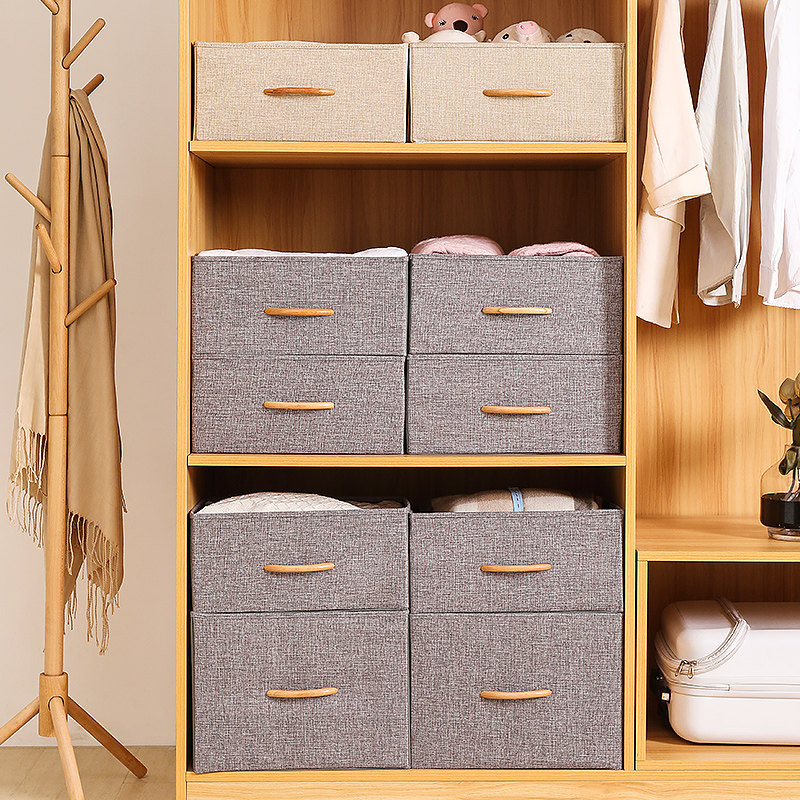 速发抽屉式收纳箱布折家用衣柜艺叠大号衣服木质手提整理盒物储筐